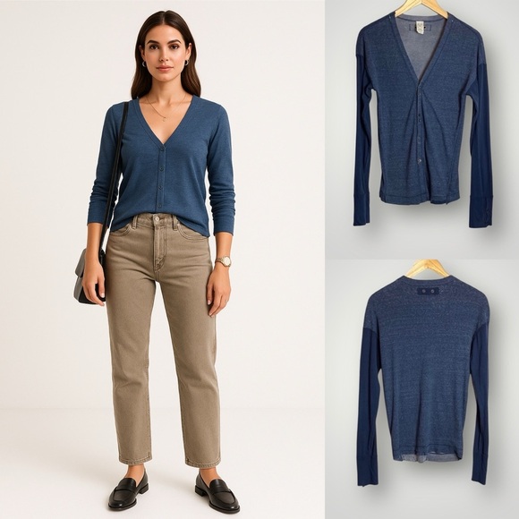 We The Free People | Top Button Up V Neck Pullover Cardigan Look - Picture 1 of 7